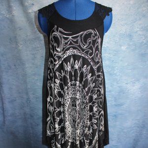 Jaymy USA Black White Boho Sleeveless Asymmetrical Hem Dress ~S~